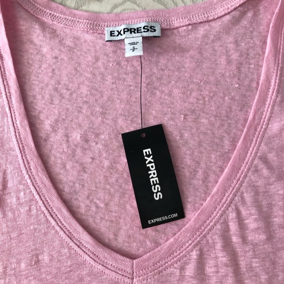 NWT Express Pink V-Neck Linen Tank T-Shirt - Picture 10 of 16
